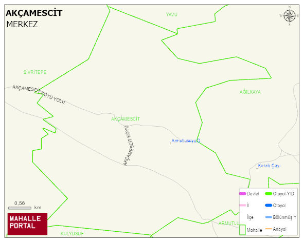 AKÇAMESCİT Köyü Haritası | İnteraktif Köy ve Mahalle Sınırları