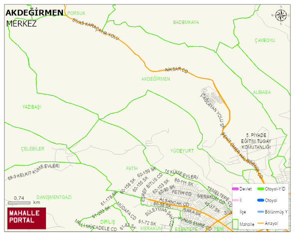 AKDEĞİRMEN Mahallesi Haritası | Mahalle ve Köy Sınırı