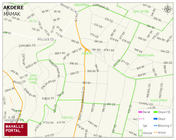 AKDERE Mahallesi Haritası | Yükselti ve Doğa Özellikleri