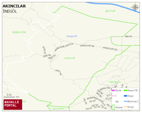 AKINCILAR Mahallesi Haritası | Coğrafi Yapı ve Detaylı Haritası