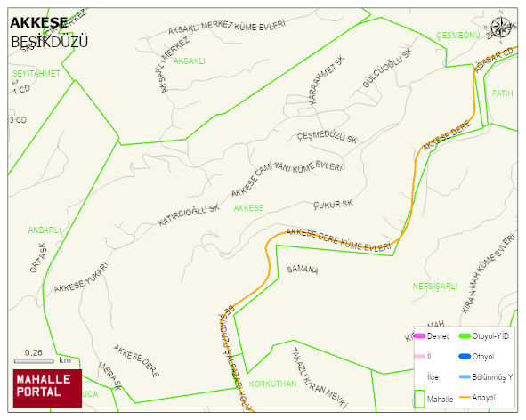 AKKESE Mahallesi Haritası | Yükselti ve Doğa Özellikleri
