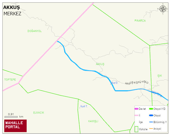 AKKUŞ Köyü Haritası | Yükselti ve Doğa Özellikleri
