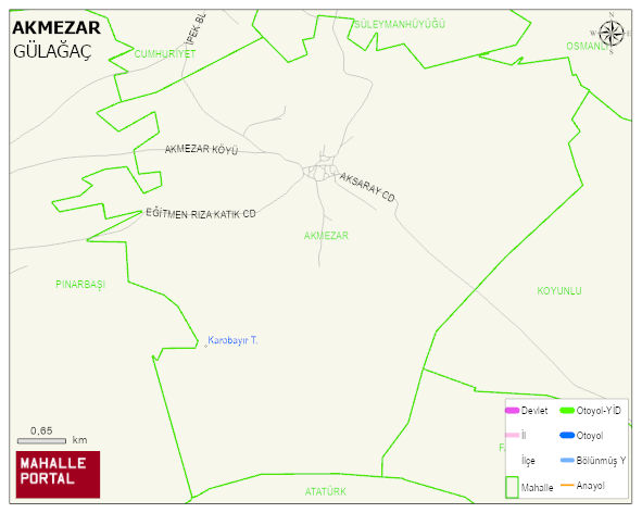 AKMEZAR Köyü Haritası | Yükselti ve Doğa Özellikleri