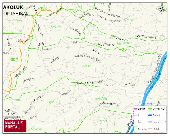 AKOLUK Mahallesi Haritası | Dağlar, Ovalar ve Akarsu Bilgileri