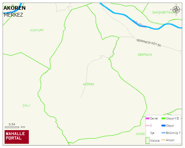AKÖREN Köyü Haritası | Yükselti ve Doğa Özellikleri