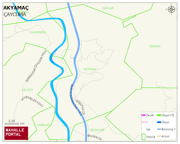 AKYAMAÇ Köyü Haritası | Dağlar, Ovalar ve Akarsu Bilgileri