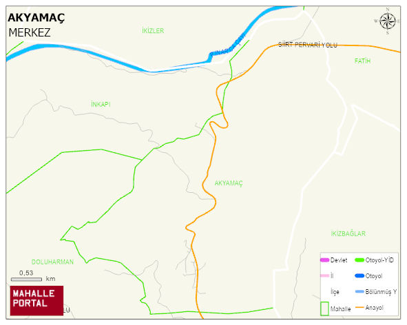 AKYAMAÇ Köyü Haritası | Detaylı Köy ve Mahalle Görünümü