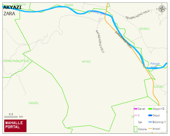 AKYAZI Köyü Haritası | Dağlar, Ovalar ve Akarsu Bilgileri