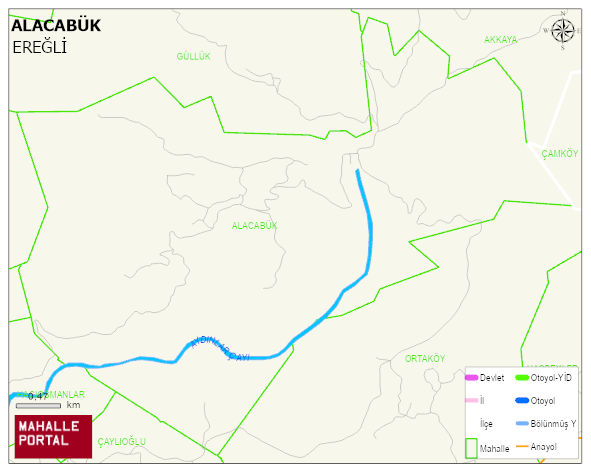 ALACABÜK Köyü Haritası | Dağlar, Ovalar ve Akarsu Bilgileri