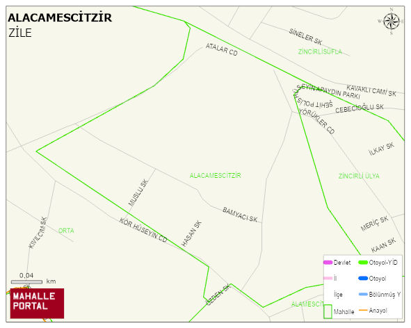 ALACAMESCİTZİR Mahallesi Haritası | Dağlar, Ovalar ve Akarsu Bilgileri
