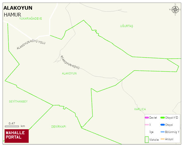ALAKOYUN Köyü Haritası | Dağlar, Ovalar ve Akarsu Bilgileri