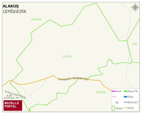 ALAKUŞ Köyü Haritası | Yükselti ve Doğa Özellikleri