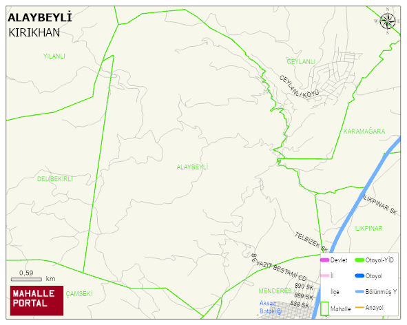 ALAYBEYLİ Mahallesi Haritası | Yükselti ve Doğa Özellikleri