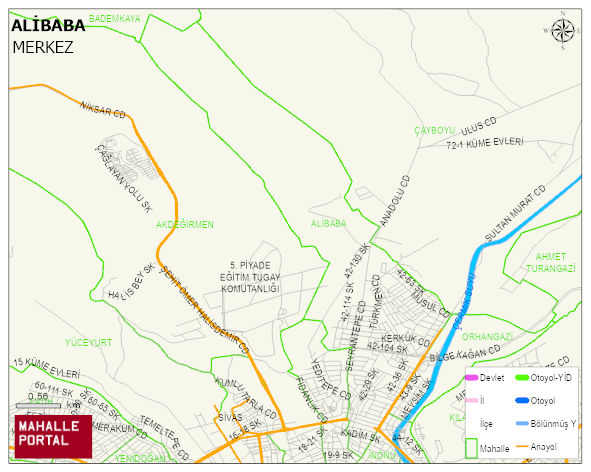 ALİBABA Mahallesi Haritası | Yükselti ve Doğa Özellikleri