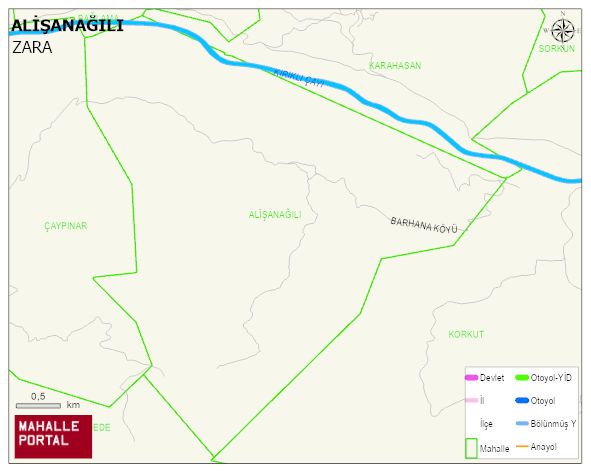 ALİŞANAĞILI Köyü Haritası | Yükselti ve Doğa Özellikleri