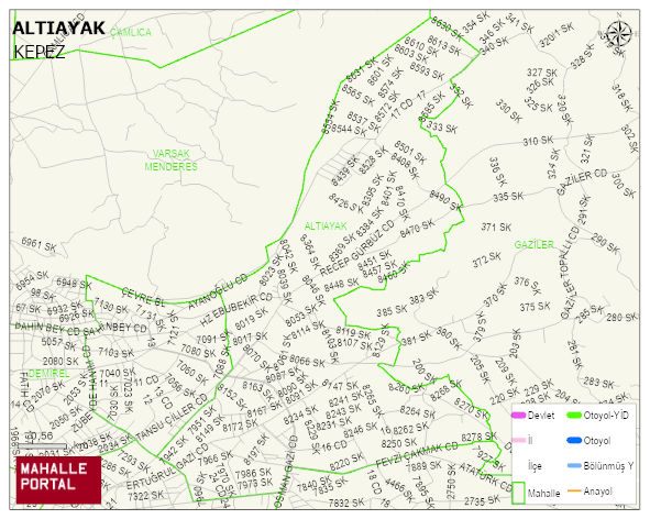 ALTIAYAK Mahallesi Haritası | İnteraktif Köy ve Mahalle Sınırları