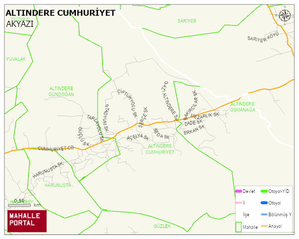 ALTINDERE CUMHURİYET Mahallesi Haritası | Coğrafi Yapı ve Detaylı Haritası