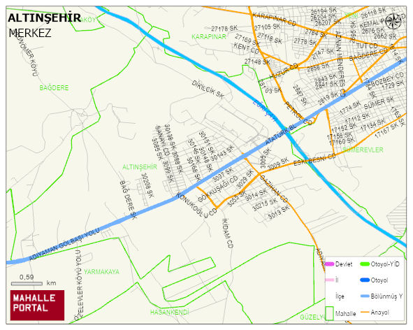 ALTINŞEHİR Mahallesi Haritası | Yükselti ve Doğa Özellikleri