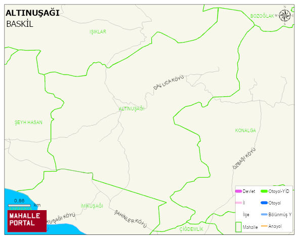 ALTINUŞAĞI Köyü Haritası | Dağlar, Ovalar ve Akarsu Bilgileri