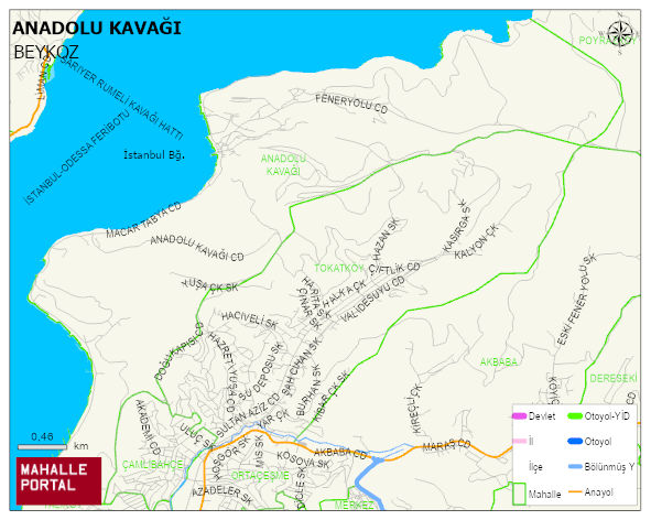 ANADOLU KAVAĞI Mahallesi Haritası | Dağlar, Ovalar ve Akarsu Bilgileri