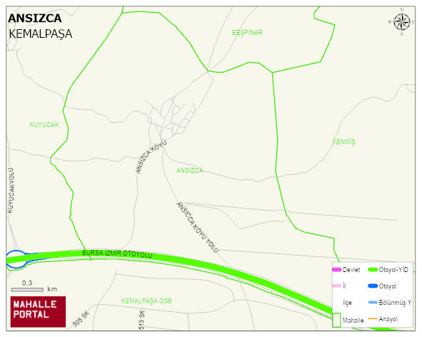ANSIZCA Mahallesi Haritası | Mahalle ve Köy Sınırı