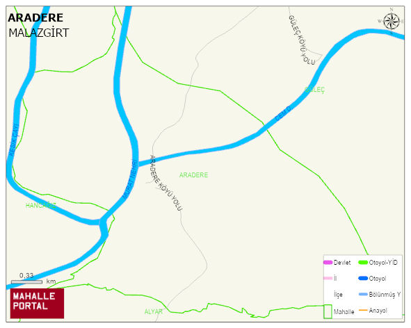 ARADERE Köyü Haritası | Yükselti ve Doğa Özellikleri