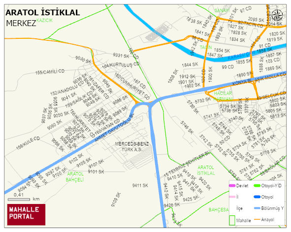 ARATOL İSTİKLAL Mahallesi Haritası | Yükselti ve Doğa Özellikleri