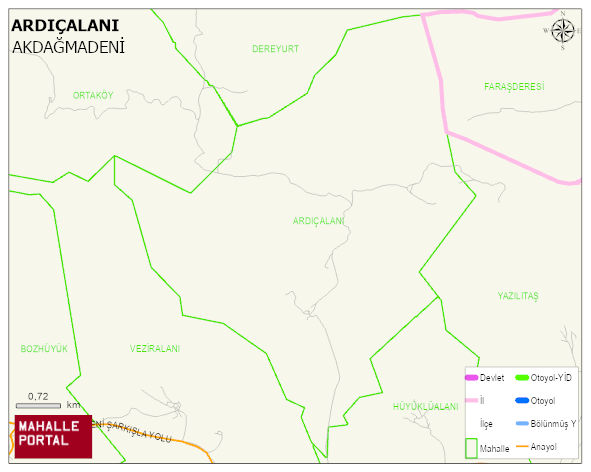 ARDIÇALANI Köyü Haritası | Dağlar, Ovalar ve Akarsu Bilgileri