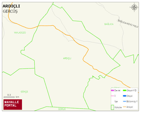 ARDIÇLI Köyü Haritası | Dağlar, Ovalar ve Akarsu Bilgileri