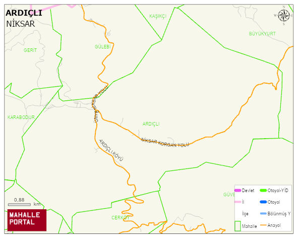 ARDIÇLI Köyü Haritası | Dağlar, Ovalar ve Akarsu Bilgileri