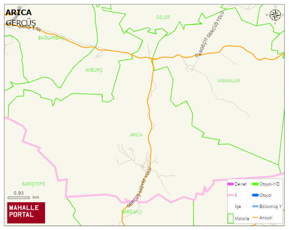 ARICA Köyü Haritası | Mahalle ve Köy Sınırı