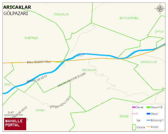 ARICAKLAR Köyü Haritası | Yükselti ve Doğa Özellikleri