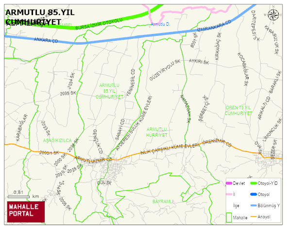 ARMUTLU 85.YIL CUMHURİYET Mahallesi Haritası | Mahalle ve Köy Sınırı