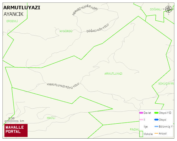 ARMUTLUYAZI Köyü Haritası | Dağlar, Ovalar ve Akarsu Bilgileri