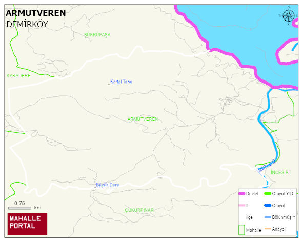 ARMUTVEREN Köyü Haritası | Yükselti ve Doğa Özellikleri