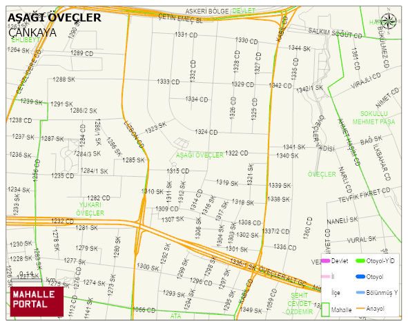 AŞAĞI ÖVEÇLER Mahallesi Haritası | Yükselti ve Doğa Özellikleri