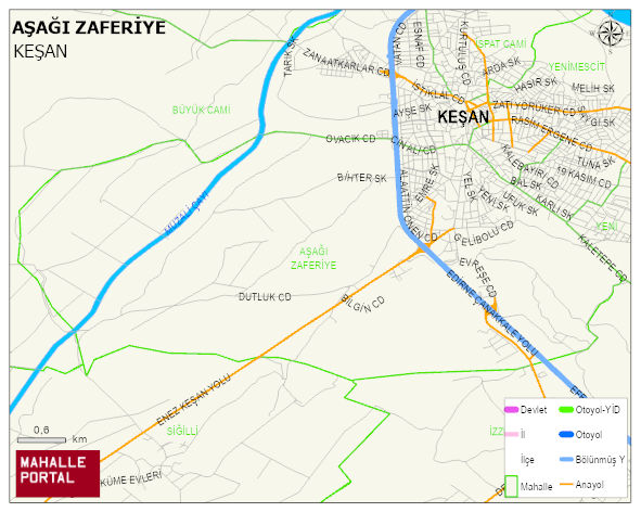 AŞAĞI ZAFERİYE Mahallesi Haritası | Mahalle ve Köy Sınırı