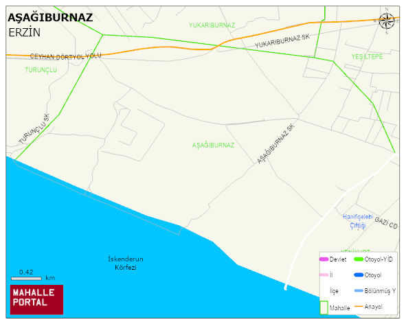 AŞAĞIBURNAZ Mahallesi Haritası | Yükselti ve Doğa Özellikleri