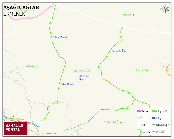 AŞAĞIÇAĞLAR Köyü Haritası | Coğrafi Yapı ve Detaylı Haritası