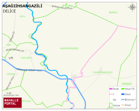 AŞAĞIİHSANGAZİLİ Köyü Haritası | Yükselti ve Doğa Özellikleri