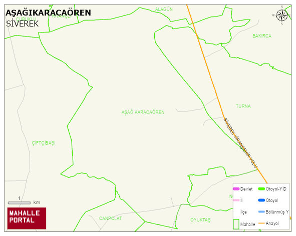 AŞAĞIKARACAÖREN Mahallesi Haritası | Yükselti ve Doğa Özellikleri