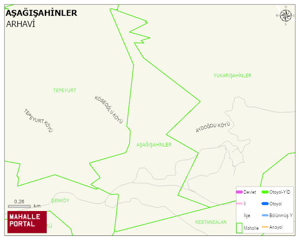 AŞAĞIŞAHİNLER Köyü Haritası | Yükselti ve Doğa Özellikleri