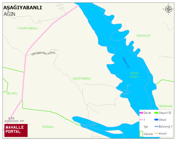 AŞAĞIYABANLI Köyü Haritası | Mahalle ve Köy Sınırı