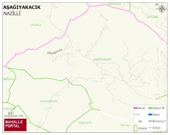 AŞAĞIYAKACIK Mahallesi Haritası | Coğrafi Yapı ve Detaylı Haritası