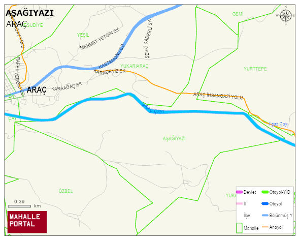 AŞAĞIYAZI Köyü Haritası | Yükselti ve Doğa Özellikleri