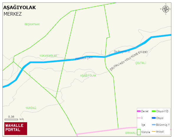 AŞAĞIYOLAK Köyü Haritası | Dağlar, Ovalar ve Akarsu Bilgileri