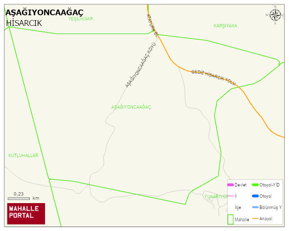AŞAĞIYONCAAĞAÇ Köyü Haritası | Yükselti ve Doğa Özellikleri