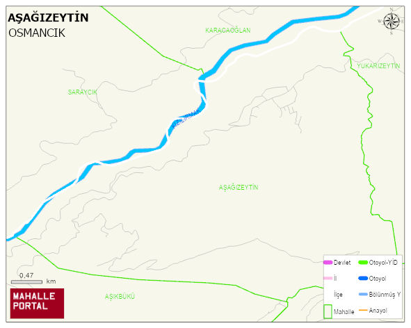 AŞAĞIZEYTİN Köyü Haritası | Dağlar, Ovalar ve Akarsu Bilgileri