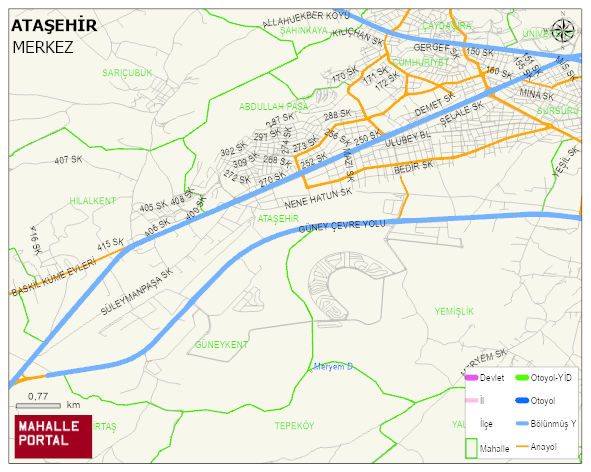 ATAŞEHİR Mahallesi Haritası | Coğrafi Yapı ve Detaylı Haritası