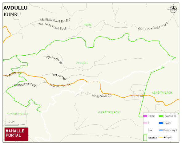 AVDULLU Mahallesi Haritası | Dağlar, Ovalar ve Akarsu Bilgileri
